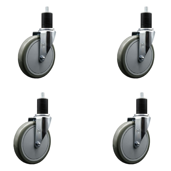 6'' Gray Poly Wheel Swivel 1-3/4'' Expanding Stem Caster Set, 4PK